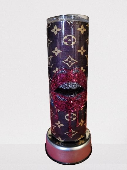 LV with Red Rhinestone lips Tumbler