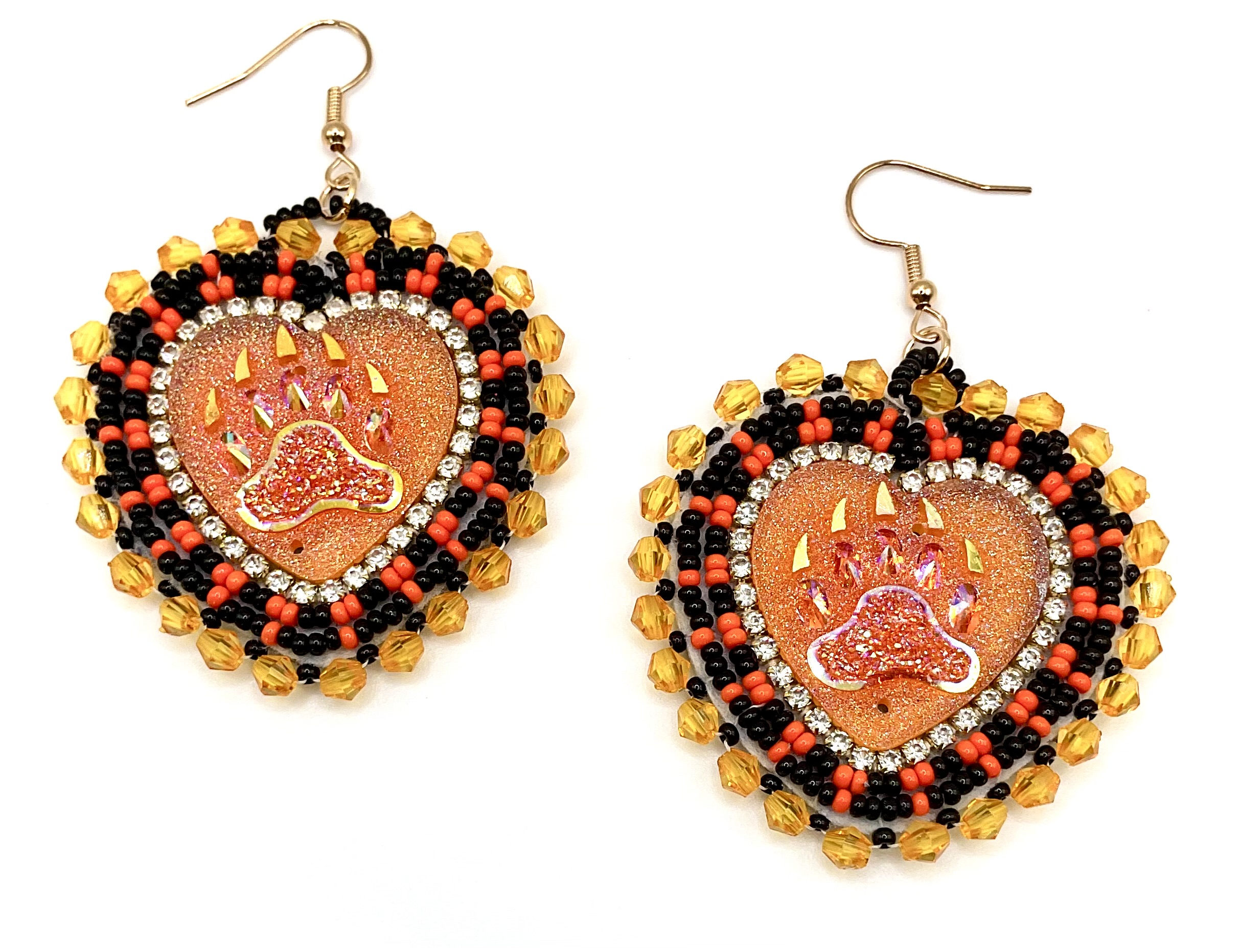 hypoallergenic beaded heart earrings – bear paw design hypoallergenic beaded heart earrings – bear paw design