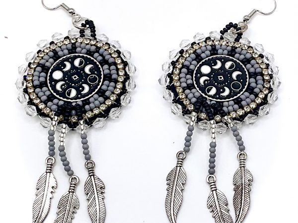 hypoallergenic moon phase dreamcatcher earrings