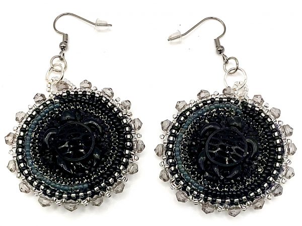 handcrafted beaded turtle earrings — hypoallergenic hooks