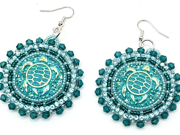 handcrafted turquoise turtle earrings — hypoallergenic hooks