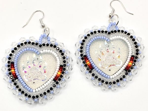 handcrafted multicolor bear paw heart earrings — hypoallergenic hooks