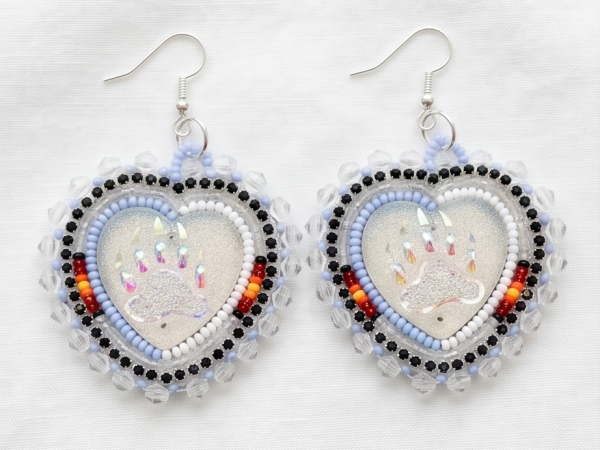 handcrafted multicolor bear paw heart earrings — hypoallergenic hooks